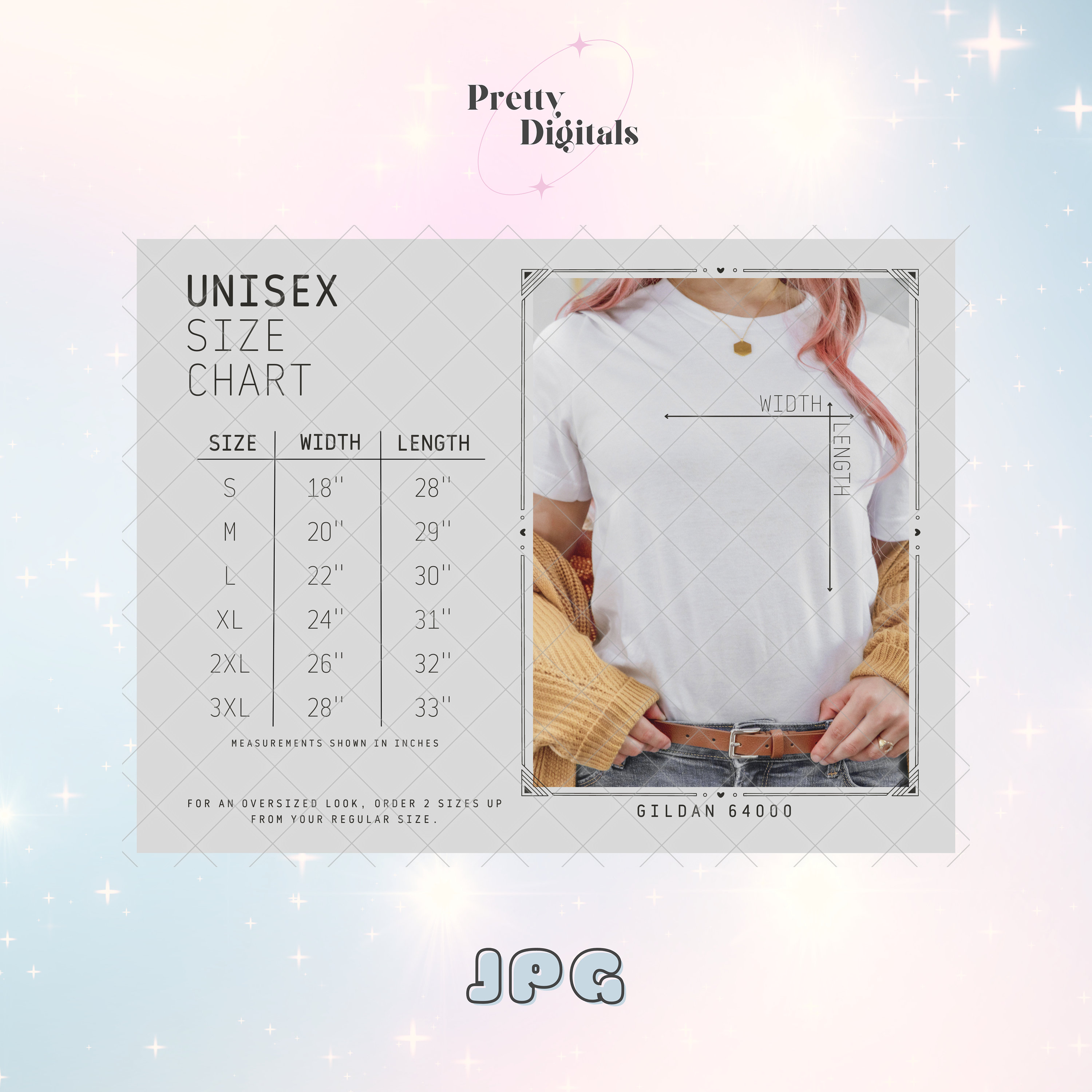 Gildan Softstyle Size Chart, Gildan 64000 Size Chart, Gildan Mockup