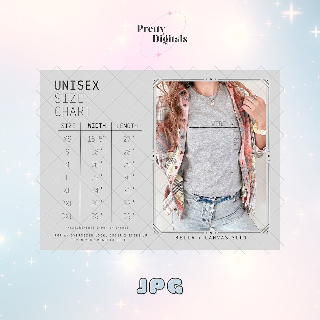 Bella Canvas 3001 Size Chart, 3001 Mockup, Unisex Size Chart, Bella