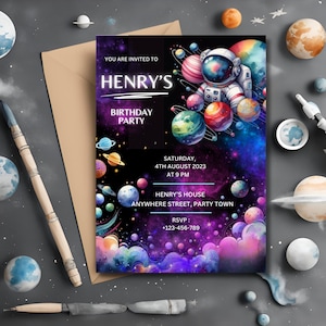 Outer Space Birthday Invitation Template, Planets Astronaut Invite, Galaxy Invitation, Editable Invitation, Digital Download