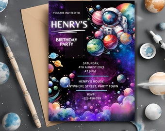 Outer Space Birthday Invitation Template, Planets Astronaut Invite, Galaxy Invitation, Editable Invitation, Digital Download