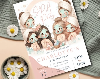 Spa Party Birthday Invitation Template Printable, Pamper Party Birthday Invitation, Editable spa party invitation, Pamper Party, Spa