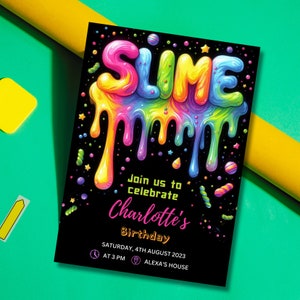 Editable Slime Birthday Invitation Template: Neon Party Invite (Digital Download)