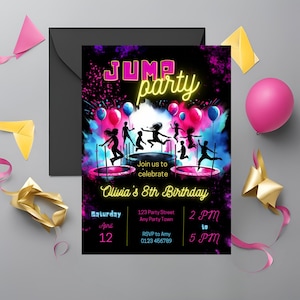 Editable Jump Birthday Party Invitation Trampoline Park Jump Birthday Party Glow Jump Trampoline Party Let&#39;s Jump Party Instant