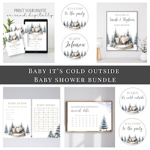 Baby Its Cold Outside Baby Shower Bundle Invitation Winter Baby Shower Gender Neutral Watercolor Tree Editable, Invite, Games and Signs