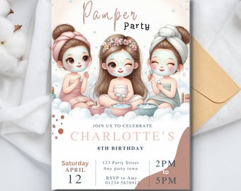 Pamper Party Birthday Invitation Template Printable, Spa Party Birthday Invitation, Editable spa party invitation