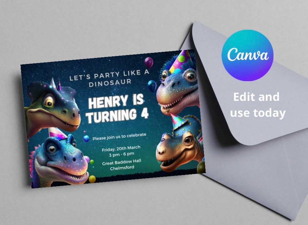 Dinosaur Birthday Party Invitation Template, Dinosaur Birthday ...