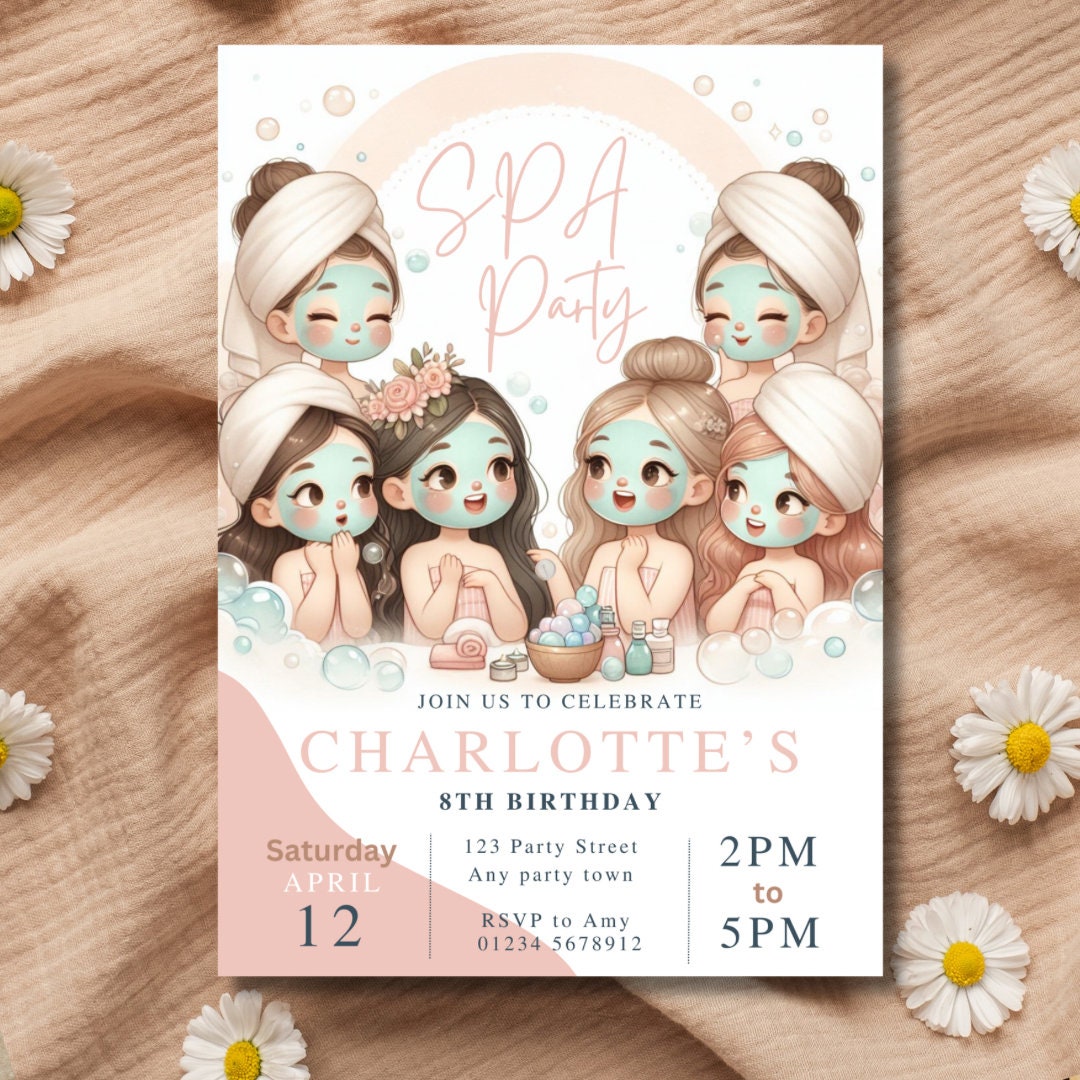Spa Party Birthday Invitation Template Printable, Pamper Party Birthday ...
