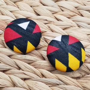 Ankara Print Button Earrings\ African Statement Button Earrings\ African Ankara Fabric Covered Button Earrings\ Hypoallergenic Button Studs