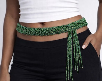 African Beaded Wrap Belt – Glass Seed Bead Waist Belt, Versatile Necklace & Body Chain, Handmade Statement Jewelry, Boho Afrocentric