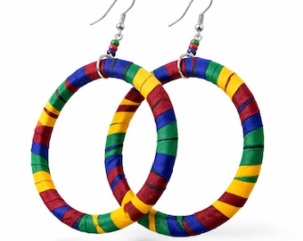 Ankara Hoop Earrings\ African Fabric Hoop Earrings\ Green, Yellow, Red, Blue Hoop Earrings\ Statement African Earrings\ Vibrant  Earrings