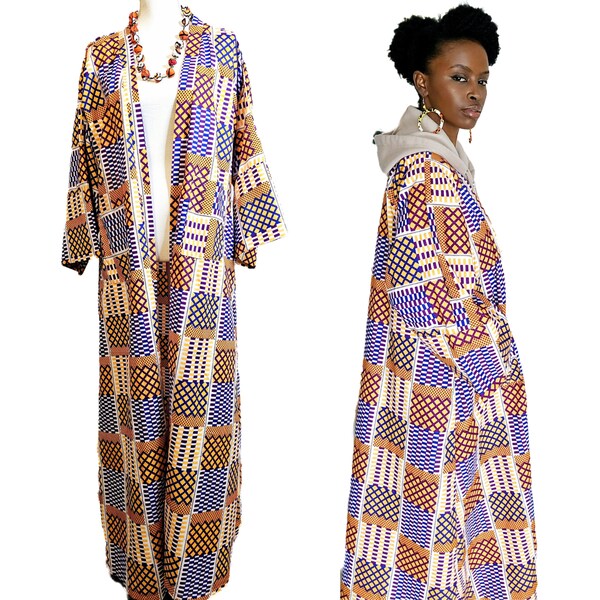 African print Kimono Jacket With Pockets/ Oversized Open Front Kimono / Colorful Bohemian Duster Robe / Plus Size Allover Print cardigan