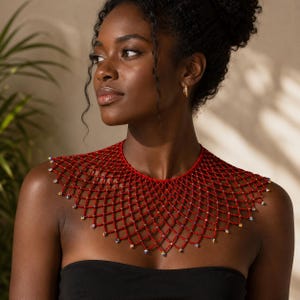 Zulu Taupe Pärlhalsband | Afrikanskt Pärlhalsband | Maasai Zulu-halsband | Djärva Tribal Smycken | Festivaloutfit