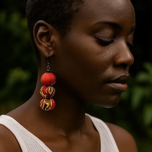 african Beaded Earrings\ Stylish Ankara Earrings\ African Print Earrings\ kitenge Fabric Beaded Drop Earrings\  African Gift For Her