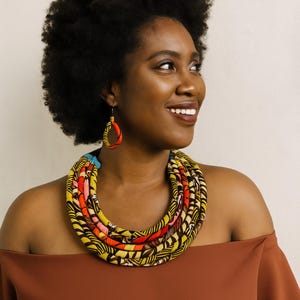 Ankara Statement Necklace With Earrings/ 5 Strand African Print Necklace/ Vibrant Ankara Set Of Necklace And Earrings/ Afrocentric Jewelry