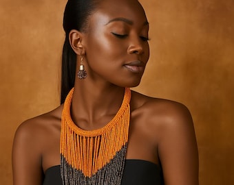 Handmade African Maasai Beaded Necklace | Colorful Fringe Choker | Folded Bead Jewelry | Tribal Kenyan Accessories | Unique Gift for Women