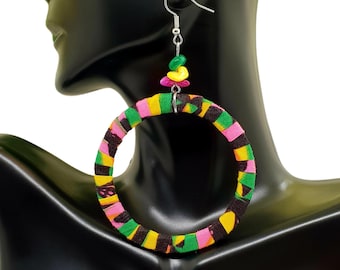 Colorful African Drop Hoops\ Accessorized Ankara Hoops\ 3.5 Inches African Fabric Earrings