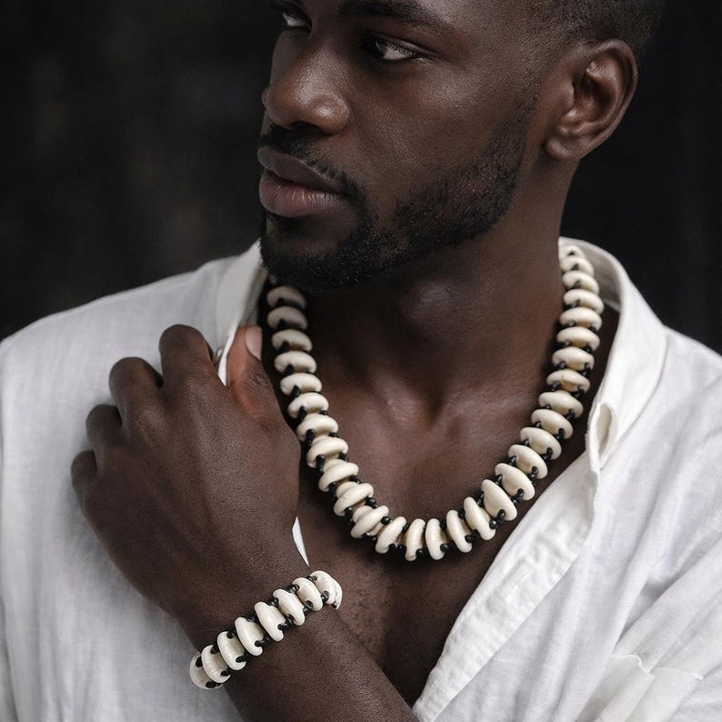 Cowrie Shell Necklace & Bracelet Set | Handmade African Boho Jewelry | Natural Shell Tribal Jewelry Gift | Unisex Beach, Festival Accessory image 4