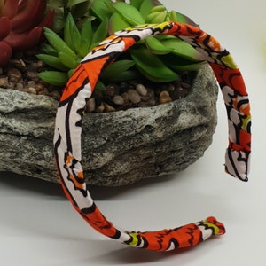 African Print Headband\ Ankara Cute Headwear\ Afrocentric Headpiece\ Women Hairband\ Gift For Her\ Orange White Ankara Print Headband