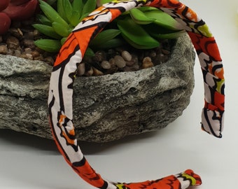 African Print Headband\ Ankara Cute Headwear\ Afrocentric Headpiece\ Women Hairband\ Gift For Her\ Orange White Ankara Print Headband