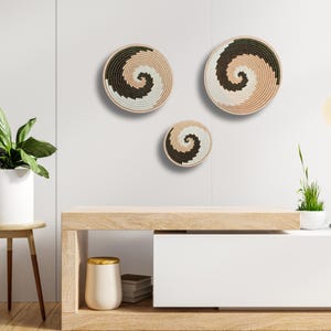 Handwoven Sesal Basket Set of 3 | Natural Wall Decor or Fruit Bowls | Spiral Design in Earth Tones | African-Inspired Baskets