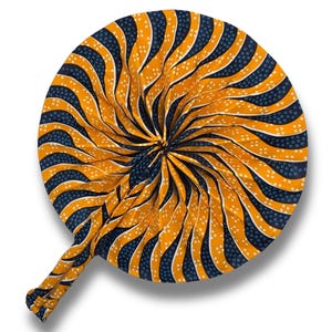 Summer African Print Hand Fan | Handmade Purse, Pocket-Sized Cooling Fan | Authentic African Fabric Cockade Fan | Pretty Yellow, Blue Fan