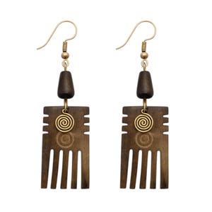 Cow Bone Comb Earrings with Brass Spiral | Handmade Afrocentric Statement Afro Pick Earrings | Tribal Boho Jewelry | Black Girl Power Gift
