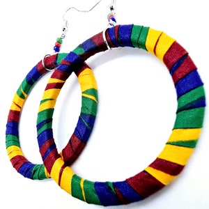 Orecchini a cerchio Ankara\Orecchini a cerchio in tessuto africano\Orecchini a cerchio verdi, gialli, rossi, blu\Orecchini africani vistosi\Orecchini vivaci