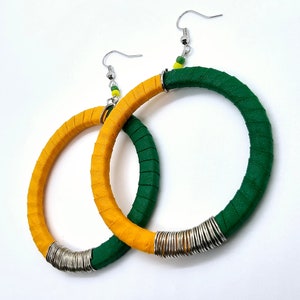 Ankara Hoop Earrings\ African Fabric Hoop Earrings\ Yellow And Green Hoop Earrings\ Statement African Earrings\ Vibrant Ankara Earrings