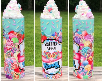 Sweeter Than Candy with Green Icing Drip Sublimated Tumbler with Optional 3D Whipped Cream and Candy Topper