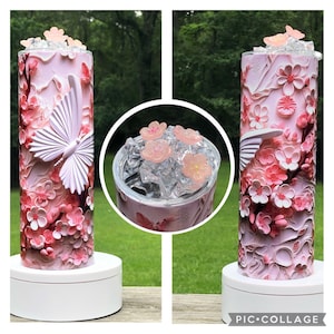 3D Cherry Blossom Sakura and White Butterfly Sublimated Tumbler With Optional Topper