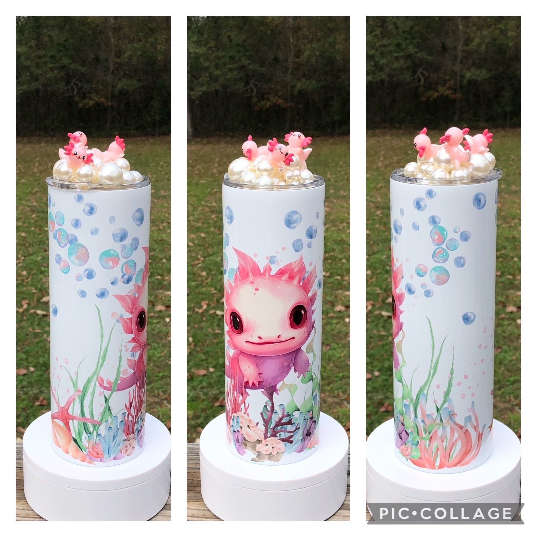 Cute Axolotl Sublimated Tumbler with Optional 3D Topper