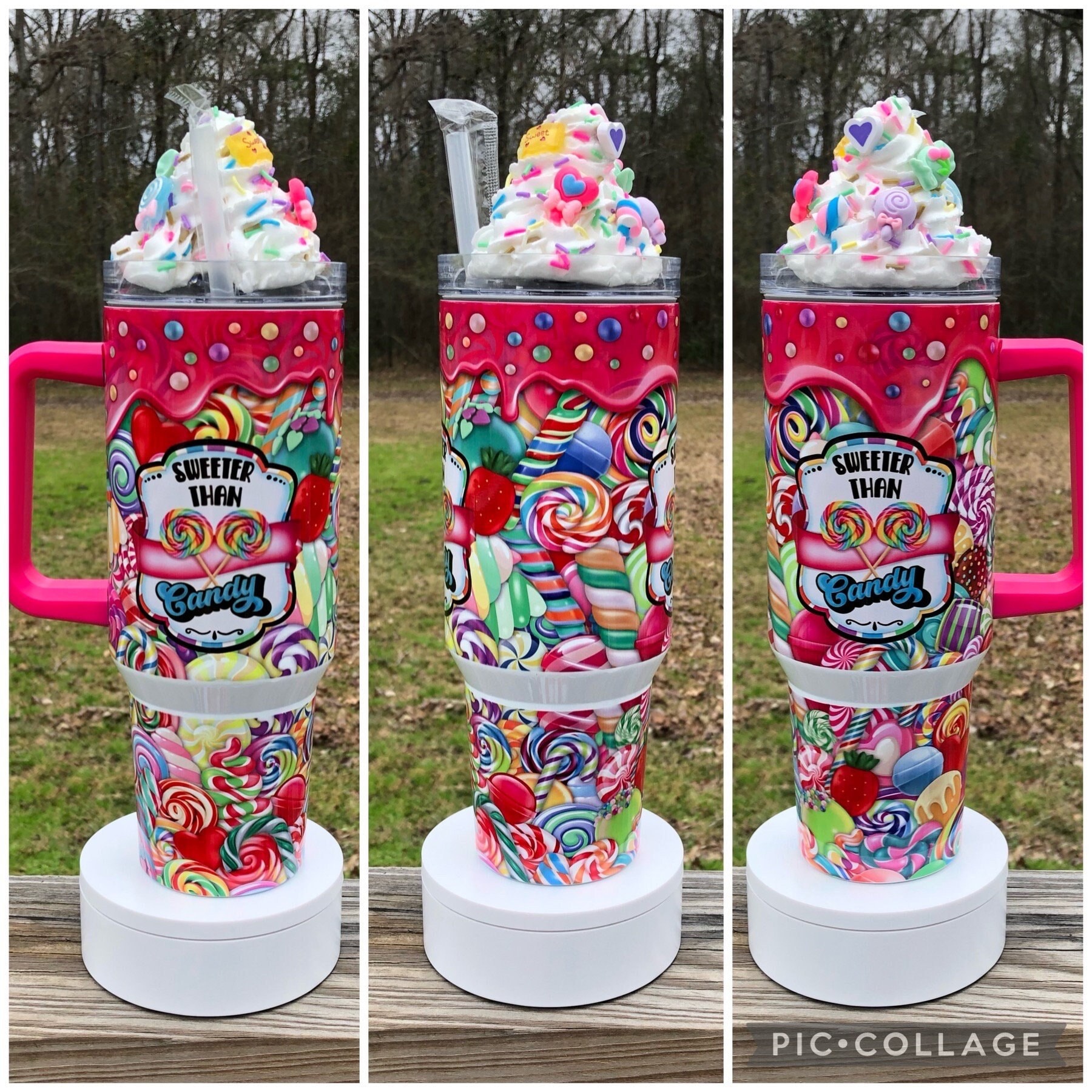 40 oz Handled Sweeter Than Candy Tumbler with Optional 3D Topper