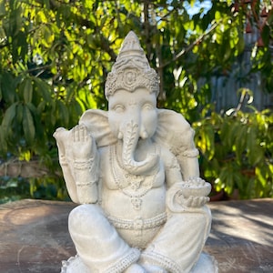 Ganesha Statue on Lotus Flower / concrete natural, Spiritual Yoga Meditation Zen