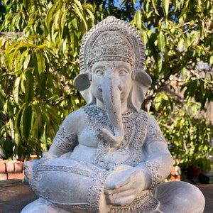 Ganesha with Drum Statue/ concrete natural, Spiritual Yoga Meditation Zen