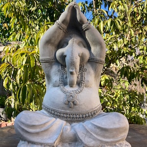 Ganesha Sitting Yoga Statue/ concrete natural, Spiritual Yoga Meditation Zen