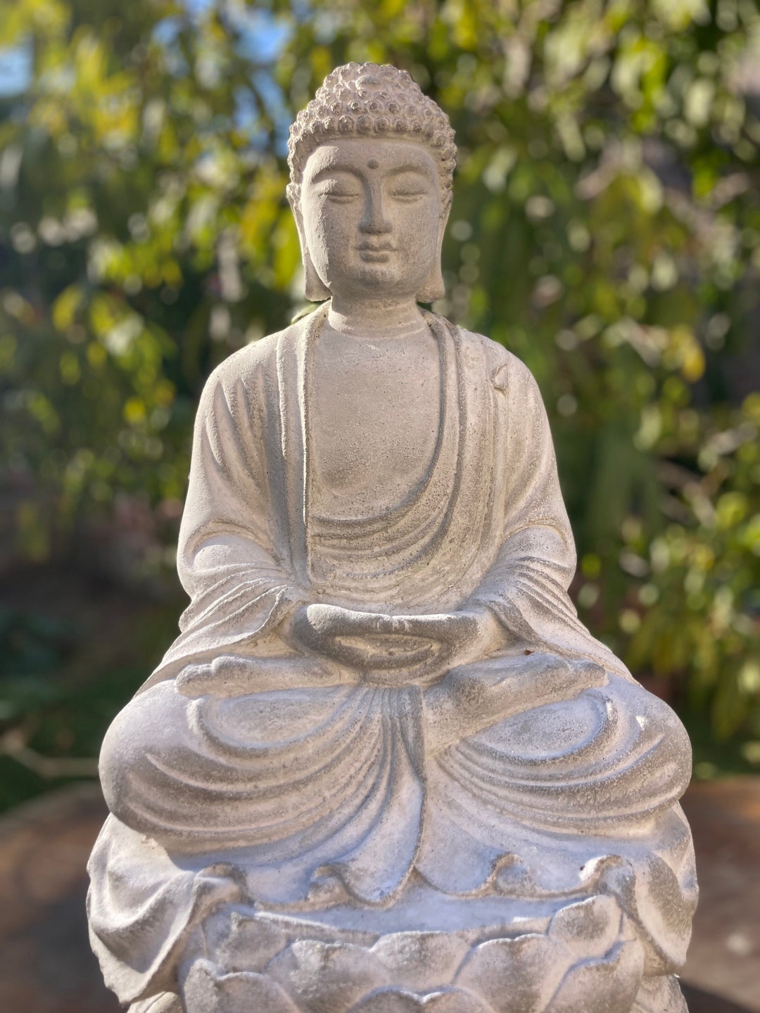 Buddha on Lotus Flower Statue / Concrete Natural, Spiritual Yoga Meditation Zen Etsy