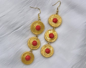 "Capodimonte" earrings and coral red Tiziana bracelet, hand-painted, light, elegant, unique, original Italian jewels as a gift