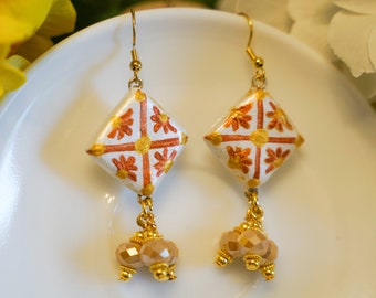 Earrings "La Reggia", Italian hand-painted jewels, light, elegant, unique, original as a gift