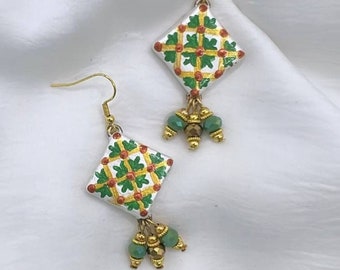 Boucles d'oreilles "Portici", peintes à la main, légères, élégantes, uniques, bijoux italiens originaux en cadeau