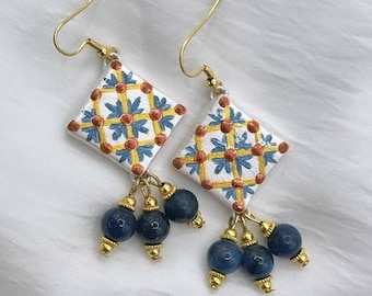 Boucles d'oreilles "Minori in Costiera", bijoux italiens peints à la main, légers, élégants, uniques, originaux en cadeau