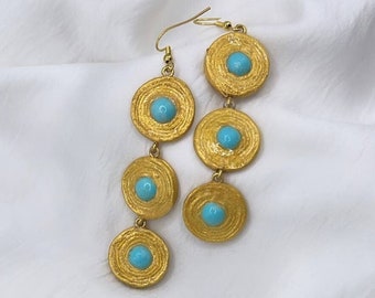 Turquoise "Capodimonte" earrings and "Tiziana" bracelet, hand-painted, light, elegant, unique, original Italian jewels as a gift