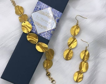 Orecchini e bracciale in oro modello "Capri", gioielli Italiani dipinti a mano, leggeri, eleganti, unici, originali come regalo