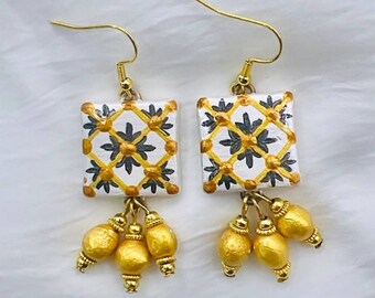 Earrings "Maiori in Costiera", hand-painted Italian jewels, light, elegant, unique, original as a gift