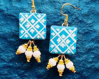 Earrings "Vietri in Costiera", hand-painted Italian jewels, light, elegant, unique, original as a gift