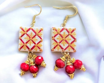 "Maschio Angioino" model earrings from Naples, hand-painted, light, elegant, unique, original Italian jewels as a gift