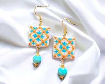 "Ischia" earrings, hand-painted, light, elegant, unique, original Italian jewels as a gift