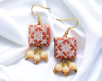 "Giardino in Costiera" earrings, hand-painted Italian jewels, light, elegant, unique, original as a gift