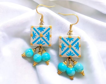 "Faraglioni di Capri" earrings, hand-painted Italian jewels, light, elegant, unique, original as a gift