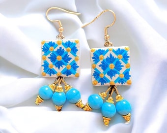 Boucles d'oreilles "Capri", peintes à la main, légères, élégantes, uniques, bijoux italiens originaux en cadeau