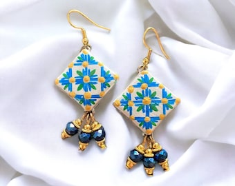 Boucles d'oreilles "Anacapri", peintes à la main, légères, élégantes, uniques, bijoux italiens originaux en cadeau